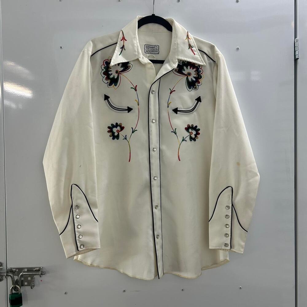 VTG 70s H Bar C western embroidery pearl snap shirt